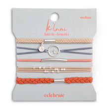 Load image into Gallery viewer, "Celebrate" Blues and Corals With Silver Wave Charm Hair Tie Bracelets