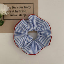 Load image into Gallery viewer, NAVY BLUE STRIPED HIGH ELASTIC HAIR SCRUNCHIES_CWAHA2271