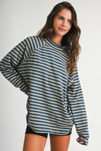 Load image into Gallery viewer, 8645IN Mock Neck Yarn-Dyed Striped Oversized Long Sleeve Tee