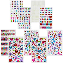 Load image into Gallery viewer, Wrapables 1154pcs Acrylic Self Adhesive Crystal Rhinestone Gem Stickers, DIY, Arts & Crafts Supplies (9 sheets), Assorted