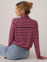 Load image into Gallery viewer, 8645IN Mock Neck Yarn-Dyed Striped Oversized Long Sleeve Tee