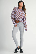 Load image into Gallery viewer, 8645IN Mock Neck Yarn-Dyed Striped Oversized Long Sleeve Tee