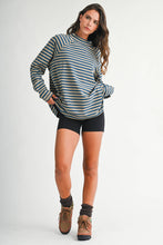 Load image into Gallery viewer, 8645IN Mock Neck Yarn-Dyed Striped Oversized Long Sleeve Tee