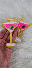 Load image into Gallery viewer, Sequin Pink Martini with Olive Embroidery Iron On Patch