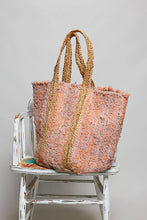 Load image into Gallery viewer, Handwoven Orange Striped Textured Bohemian Casual Tote Bag