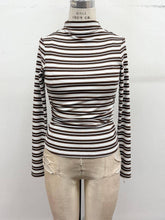 Load image into Gallery viewer, Fall Striped Mock Neck Ruched Knit Top