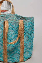 Load image into Gallery viewer, Handwoven Bohemian Style Teal Turquoise Tote Bag