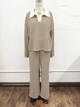 Load image into Gallery viewer, Striped Collared Knit Lounge Pant Set