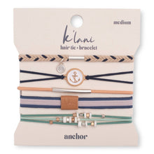 Load image into Gallery viewer, "Anchor" Nautical Colors with Anchor Charm Hair Tie Bracelets