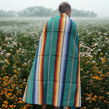 Load image into Gallery viewer, Authentic Mexican Blanket - Northern Lights - Teal Green