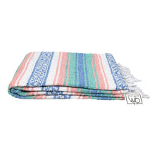 Load image into Gallery viewer, Mint Blue and Coral Peach Mexican Falsa Blanket