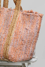 Load image into Gallery viewer, Handwoven Orange Striped Textured Bohemian Casual Tote Bag