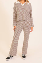 Load image into Gallery viewer, Striped Collared Knit Lounge Pant Set