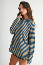 Load image into Gallery viewer, 8645IN Mock Neck Yarn-Dyed Striped Oversized Long Sleeve Tee