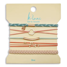 Load image into Gallery viewer, "Live" Teal and Coral with Gold Accent Hair Tie Bracelets