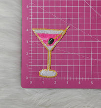 Load image into Gallery viewer, Sequin Pink Martini with Olive Embroidery Iron On Patch