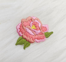 Load image into Gallery viewer, Small Pink Peony Rose Flower Embroidery Iron On Patch