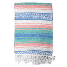 Load image into Gallery viewer, Mint Blue and Coral Peach Mexican Falsa Blanket