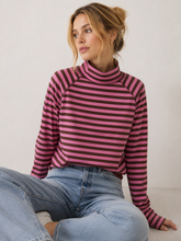 Load image into Gallery viewer, 8645IN Mock Neck Yarn-Dyed Striped Oversized Long Sleeve Tee