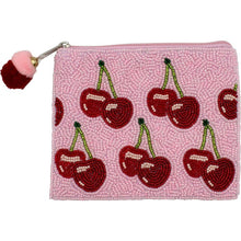 Load image into Gallery viewer, Pink Cherries Beaded Coin Pouch