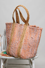 Load image into Gallery viewer, Handwoven Orange Striped Textured Bohemian Casual Tote Bag