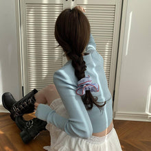 Load image into Gallery viewer, NAVY BLUE STRIPED HIGH ELASTIC HAIR SCRUNCHIES_CWAHA2271