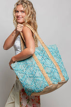Load image into Gallery viewer, Handwoven Bohemian Style Teal Turquoise Tote Bag