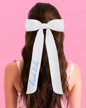 Load image into Gallery viewer, Bride To Be Embroidered Hair Bow | white, blue bridal
