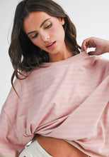 Load image into Gallery viewer, 8645IN Mock Neck Yarn-Dyed Striped Oversized Long Sleeve Tee
