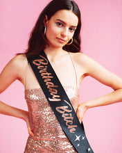 Load image into Gallery viewer, Birthday Party Black Glitter Sash, Rose Gold,Bday Gift