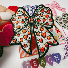 Load image into Gallery viewer, 2.5" Bow with Red Hearts - Embroidered Hat Patch