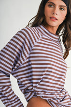 Load image into Gallery viewer, 8645IN Mock Neck Yarn-Dyed Striped Oversized Long Sleeve Tee