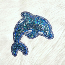 Load image into Gallery viewer, Dolphin Sequin Blue Glitter Iron On Patch