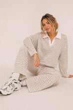 Load image into Gallery viewer, Striped Collared Knit Lounge Pant Set