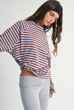Load image into Gallery viewer, 8645IN Mock Neck Yarn-Dyed Striped Oversized Long Sleeve Tee