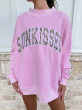 Load image into Gallery viewer, Bubblegum Pink Cheetah Print Varsity Sunkissed Embroidered Mockneck Sweatshirt 100% Cotton
