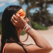Load image into Gallery viewer, "Celebrate" Blues and Corals With Silver Wave Charm Hair Tie Bracelets
