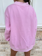 Load image into Gallery viewer, Bubblegum Pink Cheetah Print Varsity Sunkissed Embroidered Mockneck Sweatshirt 100% Cotton
