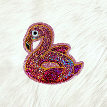 Load image into Gallery viewer, Flamingo Pool Floaty Pink Sequin Embroidery Iron On Patch
