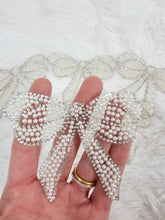 Load image into Gallery viewer, Rhinestone Bow with Silver Outline and White Pearl Iron-on Patch
