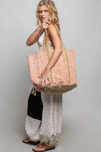 Load image into Gallery viewer, Handwoven Orange Striped Textured Bohemian Casual Tote Bag
