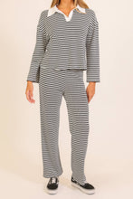 Load image into Gallery viewer, Striped Collared Knit Lounge Pant  Set
