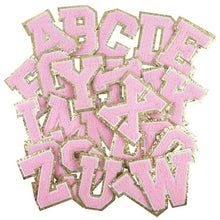 Load image into Gallery viewer, Light Pink Chenille Iron On Gold Glitter Letter Patches
