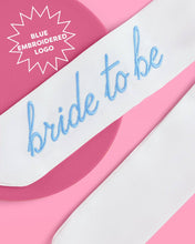 Load image into Gallery viewer, Bride To Be Embroidered Hair Bow | white, blue bridal
