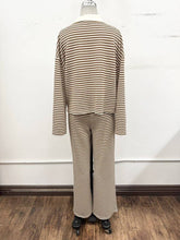 Load image into Gallery viewer, Striped Collared Knit Lounge Pant  Set
