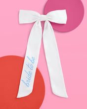 Load image into Gallery viewer, Bride To Be Embroidered Hair Bow | white, blue bridal

