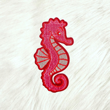 Load image into Gallery viewer, Seahorse Hot Pink Embroidery Iron On Patch

