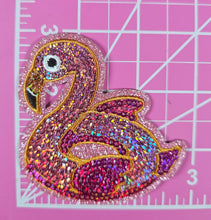 Load image into Gallery viewer, Flamingo Pool Floaty Pink Sequin Embroidery Iron On Patch
