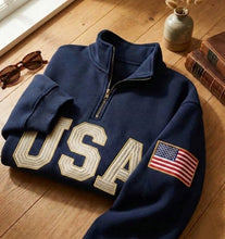 Load image into Gallery viewer, USA 250 Years 1776–2026 Embroidered Quarter Zip Sweatshirt
