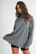 Load image into Gallery viewer, 8645IN Mock Neck Yarn-Dyed Striped Oversized Long Sleeve Tee
